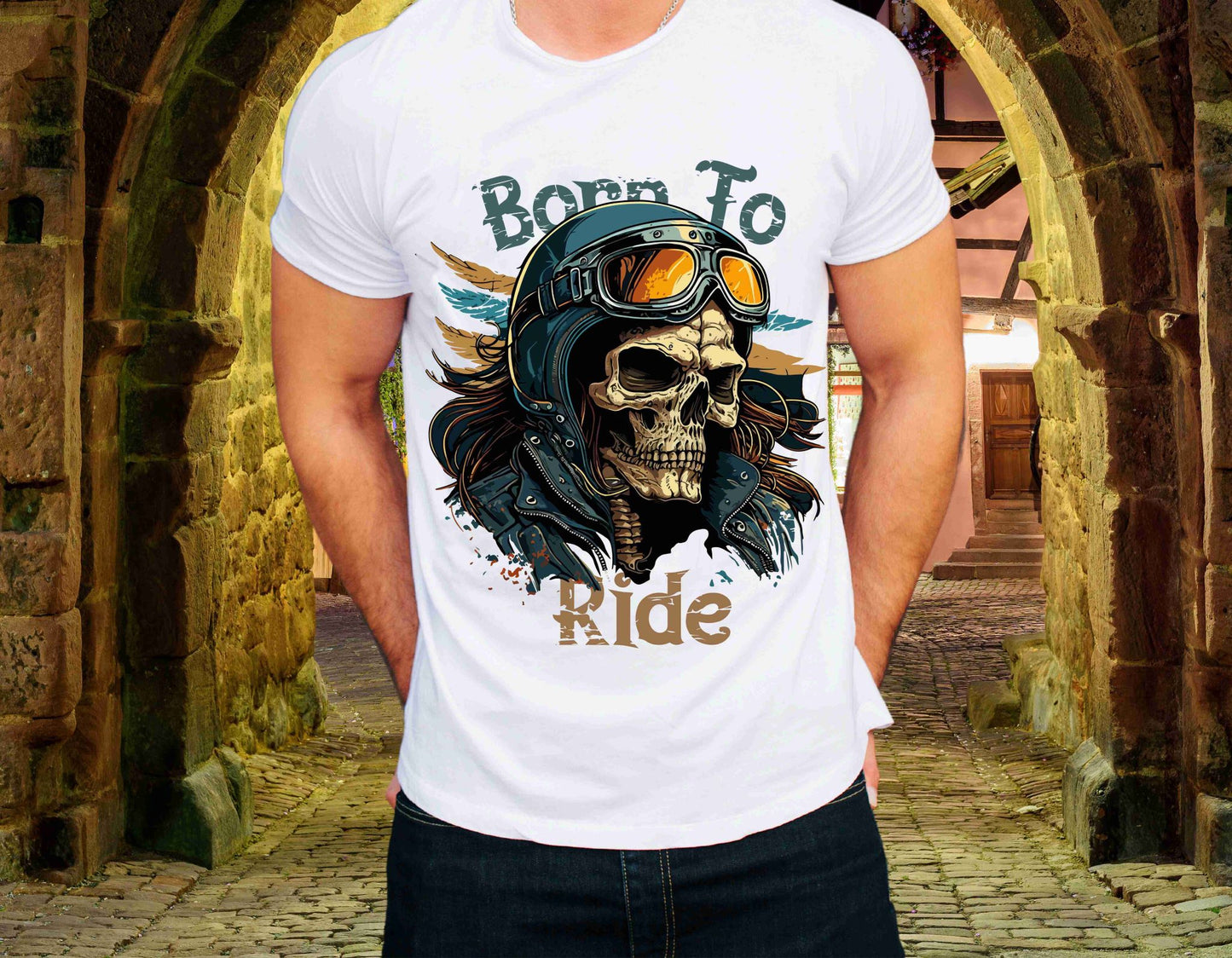 Born to Ride White Sublimation Print T-Shirt